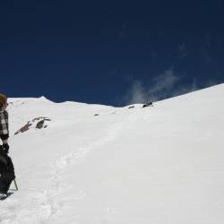 Caning up Wishbone Couloir, Turk (13,180′), Silverton, CO