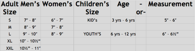 Sizing chart